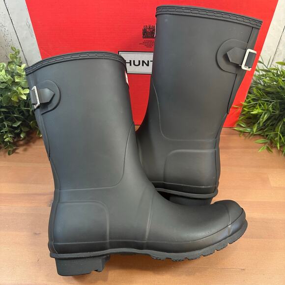 Hunter Women's Original Back Adjustable Short Rain Boots Black Size 10 - Picture 5 of 10